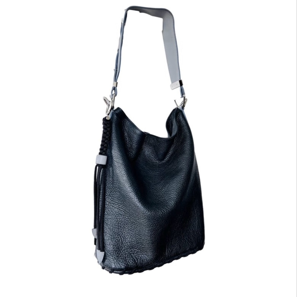Black Acne tote bag with light blue strap